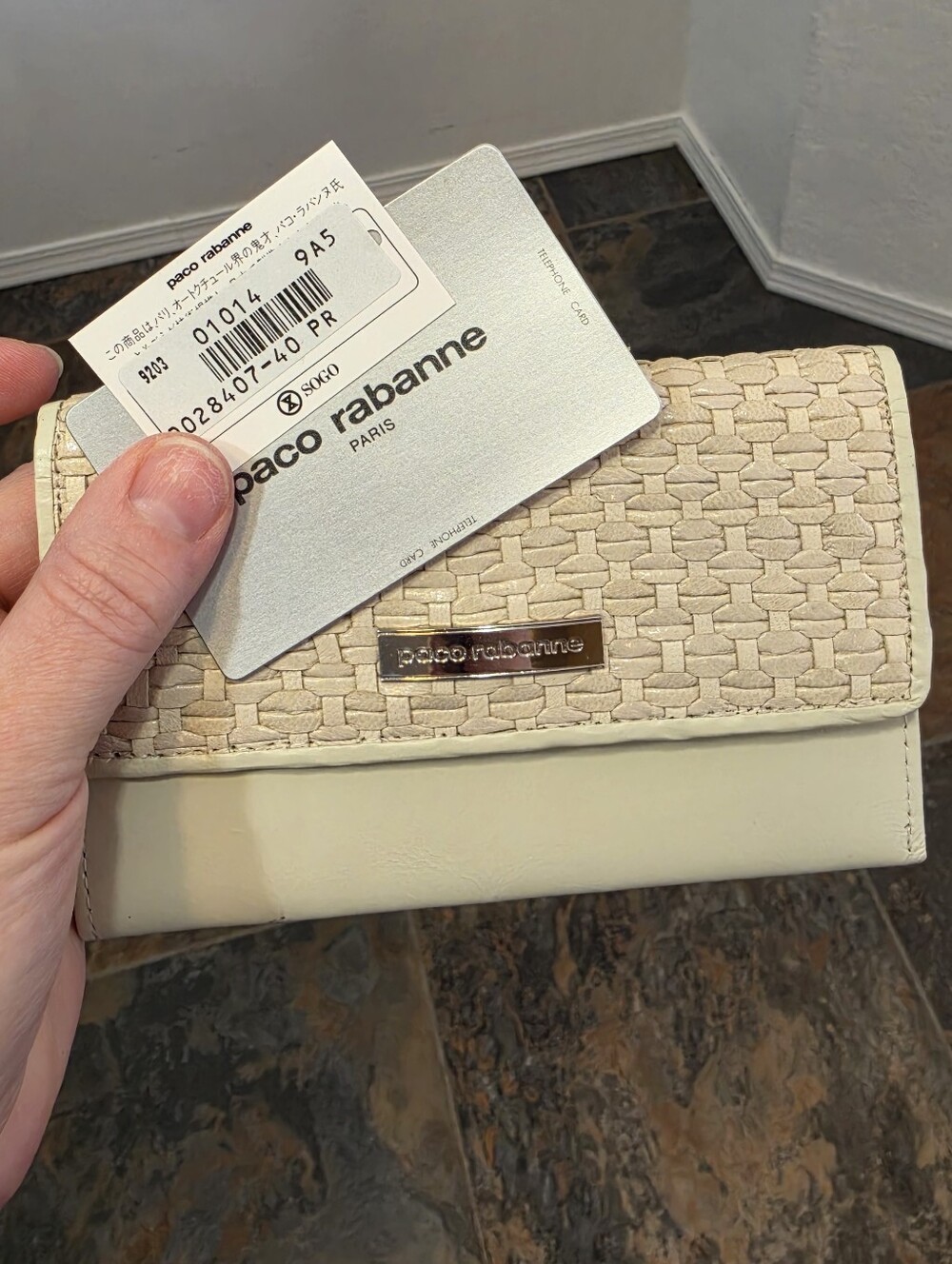 Vintage Paco Rabanne Intrecciato Woven Leather Wallet Cream - MSRP $400